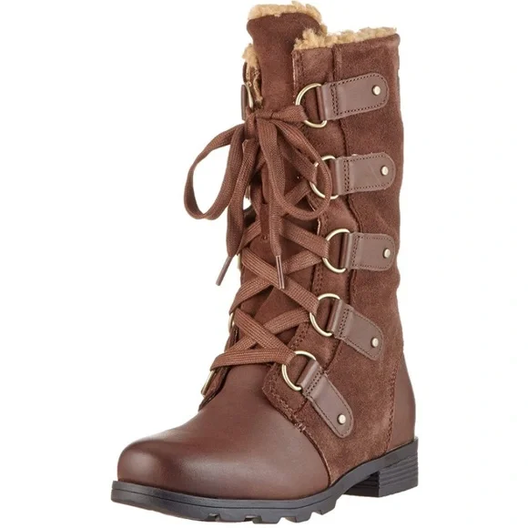 New! Sorel Emelie Lace Up Tall Leather Boot “Tobacco” Color